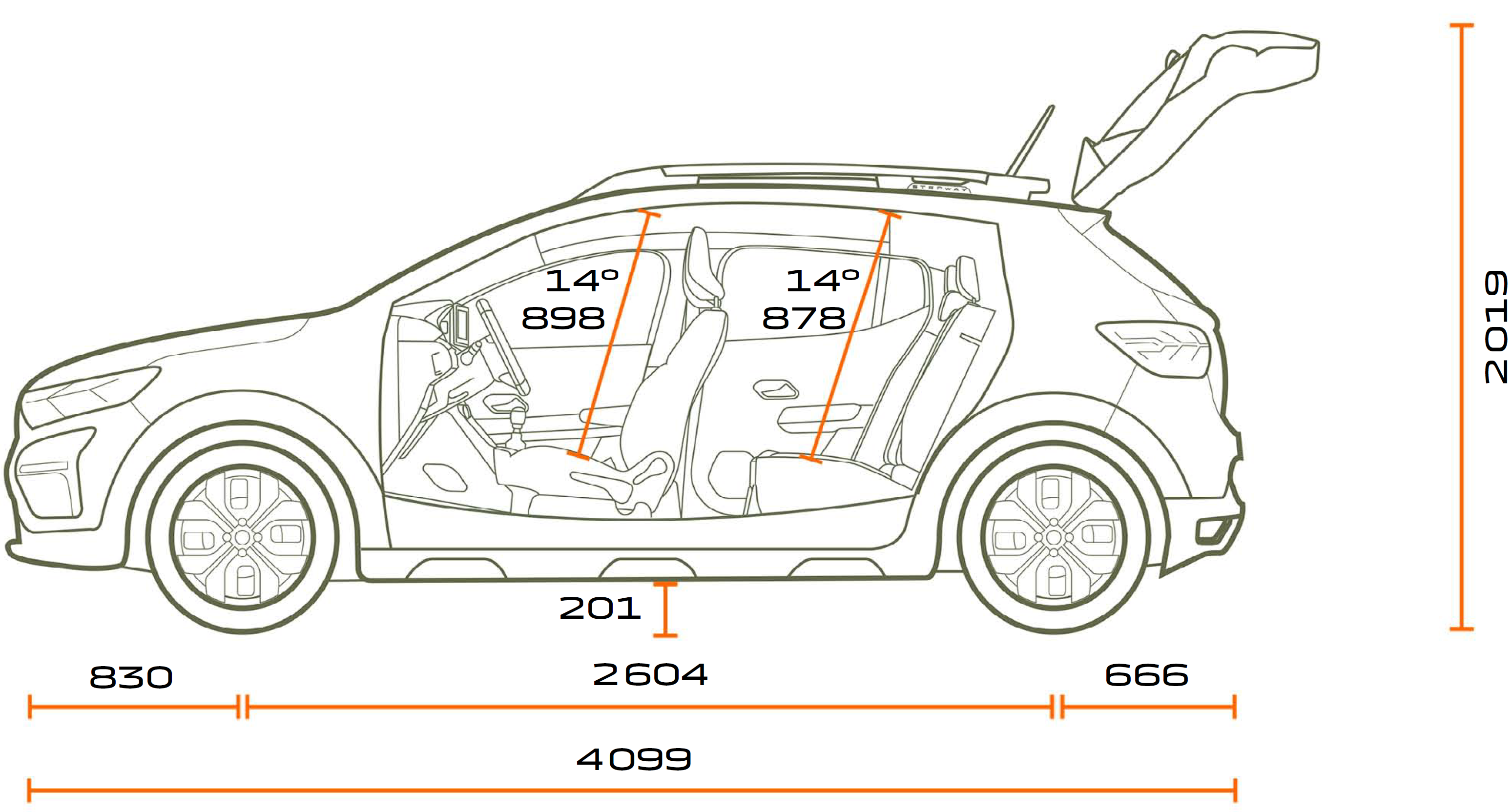 Vue de profil de la Dacia Sandero Stepway